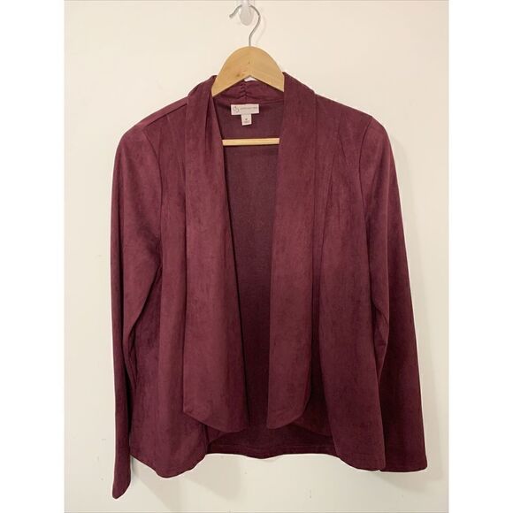 db established 1962 Wine Faux Suede Open Front Cardigan Size Medium - Picture 1 of 6
